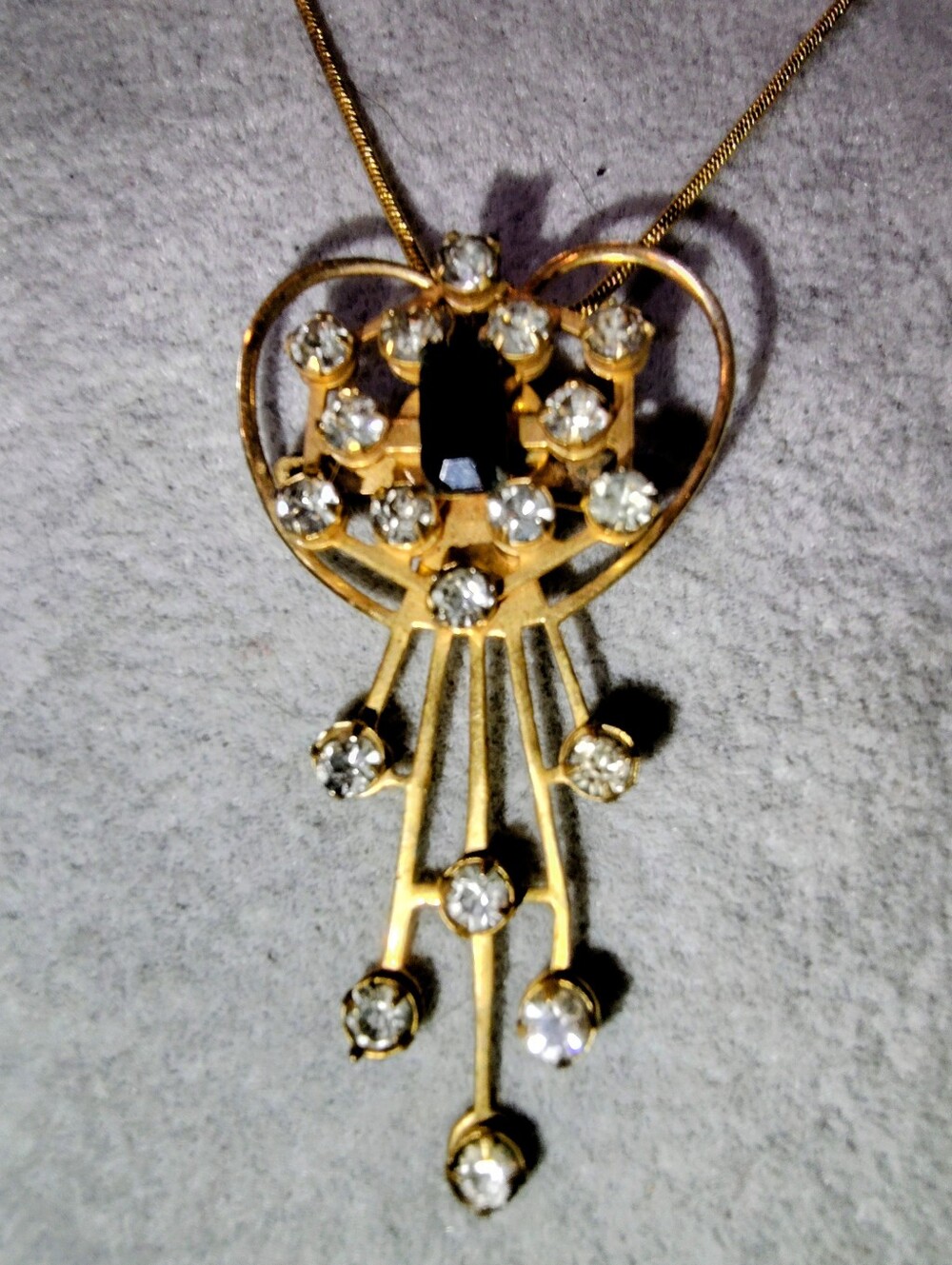 1940s Bugbee & Niles 12k GP Heart Drop Convertible Brooch Pendant 16"